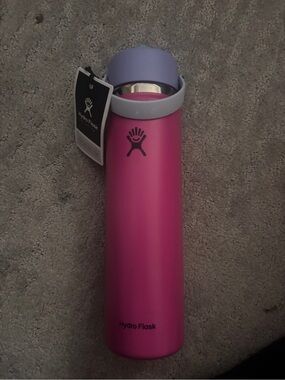 Hydro Flask Pink Bottle with Lavender Cap and Gray Handle